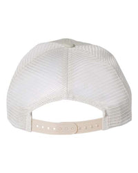 Back view of the Sportsman Pigment-Dyed Snapback Trucker Hat, a light-colored mesh baseball cap featuring a plastic tab closure and an adjustable strap.