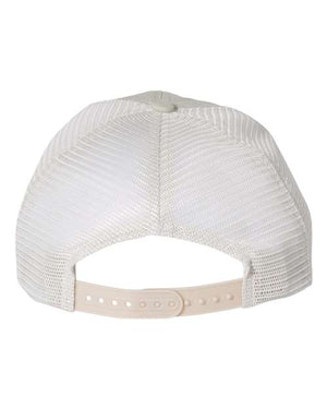 Back view of the Sportsman Pigment-Dyed Snapback Trucker Hat, a light-colored mesh baseball cap featuring a plastic tab closure and an adjustable strap.