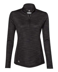 A moisture-wicking Adidas Women's Lightweight Melange Quarter-Zip Pullover in black.
