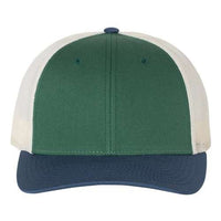 A Richardson 115 Low Pro Snapback Trucker Cap with a snapback closure, on a white background.