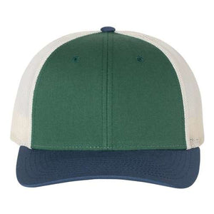 A Richardson 115 Low Pro Snapback Trucker Cap with a snapback closure, on a white background.