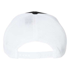 A Flexfit 110 Mesh-Back Trucker Hat featuring a Snapback closure and Permacurv® visor on a white background.