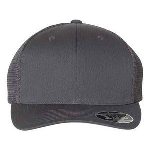 A Flexfit 110 Mesh-Back Trucker Hat with a Snapback closure strap.