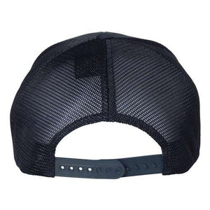 The back of a Flexfit 110 Mesh-Back Trucker Hat features a Snapback closure and Permacurv® visor.