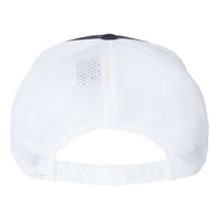 A Flexfit 110 Mesh-Back Trucker Hat with a black and white stripe, featuring a Snapback closure.