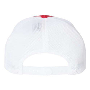 A Flexfit 110 Mesh-Back Trucker Hat with a Permacurv® visor on a white background.
