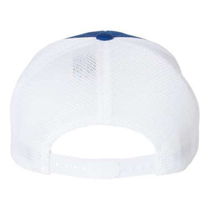 A Flexfit 110 Mesh-Back Trucker Hat with a Permacurv® visor.