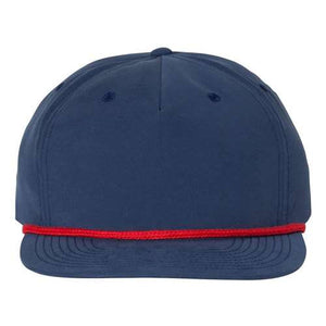 Richardson Navy blue baseball cap with a red trim on the visor and a snapback closure.