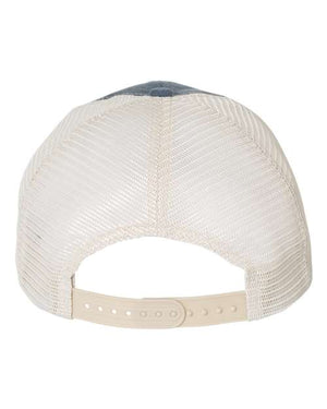 A Sportsman Pigment-Dyed Snapback Trucker Hat with a visor on a white background.