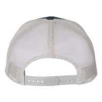 Rear view of the YP Classics Six-Panel Retro Trucker Snapback Hat 6606 by Yupoong, featuring a camouflage design with an adjustable snapback closure and breathable mesh back.