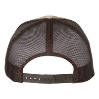 A YP Classics camo trucker hat with a snapback closure.