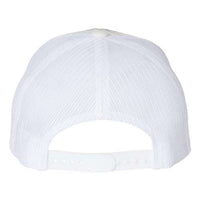 The image depicts the back view of a YP Classics mesh baseball cap, specifically the Yupoong Classics Six-Panel Retro Trucker Snapback Hat 6606, featuring a snapback closure for easy adjustment.