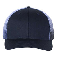 An image of a Richardson 112PM Printed Mesh Trucker Cap with a Snapback closure.