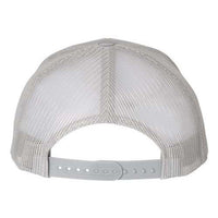 Back view of a YP Classics gray camo trucker cap featuring a mesh back and an adjustable snapback closure, specifically the Yupoong Classics Six-Panel Retro Trucker Snapback Hat 6606 - Custom Embroidered Hat.