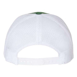 Back view of the Yupoong Classics Six-Panel Retro Trucker Snapback Hat 6606 in white camo mesh, featuring a convenient snapback closure by YP Classics.