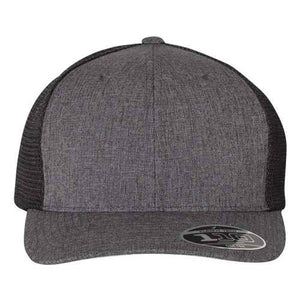 A grey Flexfit 110 Mesh-Back Trucker hat with a Snapback closure.