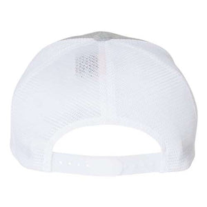A Flexfit 110 Mesh-Back Trucker Hat with a Snapback closure on a white background.