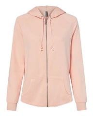 Description: A women's pink hoodie with a zippered hood. The Independent Trading Co. Women's California Wave Wash Full-Zip Hoodie Sweatshirt by Independent Trading Co. is perfect for those seeking a comfortable and trendy hoodie option. The hoodie features