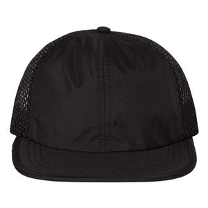 A black Richardson 935 Rouge Wide Set Mesh Performance Cap with mesh detailing for enhanced breathability.
