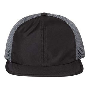 A Richardson 935 Rouge Wide Set Mesh Performance Cap in black and grey on a white background.