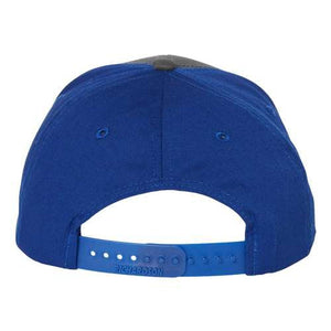 A Richardson 312 Twill Back Snapback Trucker Hat with a grey brim.