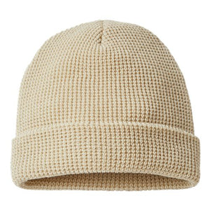 A Richardson 146R Waffle Cuffed Beanie made of acrylic, on a white background.