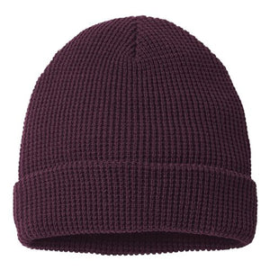 A Richardson 146R Waffle Cuffed Beanie with an adjustable cuff on a white background.