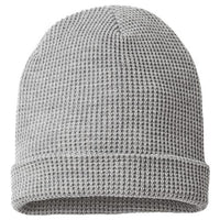 A grey Richardson 146R Waffle Cuffed Beanie on a white background.