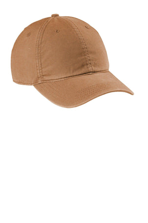A Carhartt Velcro Cotton Canvas Hat CT103938 - Custom Leather Patch Hat | No Minimals | Volume Tiered Pricing on a white background.