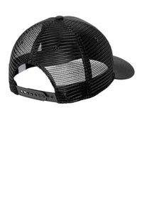 A Carhartt Canvas Snapback Mesh Trucker Hat CT105298, featuring breathable mesh and viewed from the back to highlight its adjustable snap closure.