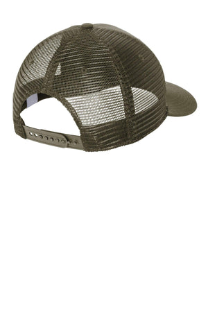 A green Carhartt Canvas Snapback Mesh Trucker Hat CT105298 is displayed from the back, showcasing its breathable mesh and adjustable snapback closure, enhanced with Carhartt Force's FastDry technology for maximum comfort.