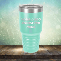 Custom tumbler with business logo laser engraved branded 30oz mug with lid teal