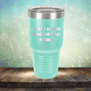 Custom tumbler with business logo laser engraved branded 30oz mug with lid teal