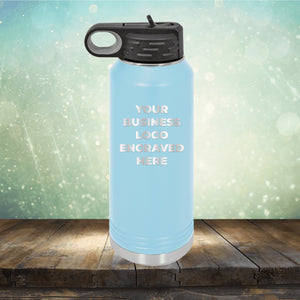 Custom water bottles with business logo laser engraved branded flip top straw 32oz bottle baby blue