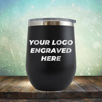 Custom wine cup with business logo laser engraved branded 12 oz cup with lid black