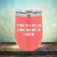 Custom wine cup with business logo laser engraved branded 12 oz cup with lid coral