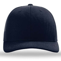 The Richardson 112 Snapback Trucker Cap by Richardson is a custom embroidered hat, featuring a curved brim and cotton/polyester blend, shown from the front against a white background.