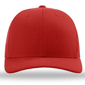 The Richardson 112 Snapback Trucker Cap by Richardson is custom embroidered, features a cotton/polyester blend, snapback closure, and is shown from the front against a white background.