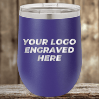 A purple insulated tumbler from Kodiak Coolers with a clear lid sits on wood, featuring "Your Custom Company Logo Engraved"—perfect as a Realtor Closing Gift or for custom promotional drinkware for clients.