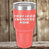 A pink Kodiak Coolers tumbler with your custom company logo engraved, clear lid, on wood background—perfect as a Realtor closing gift for clients or anyone seeking personalized drinkware.
