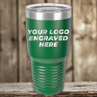 A green stainless steel tumbler from Kodiak Coolers, engraved with "YOUR LOGO ENGRAVED HERE," makes an ideal Realtor closing gift—customize with your company logo for memorable drinkware clients will love.