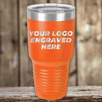 A large orange Kodiak Coolers tumbler with a clear lid and your custom company logo engraved—ideal as a Realtor closing gift or personalized drinkware for clients.