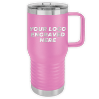 Pink Custom Logo 20 oz Insulated Travel Tumbler with Built in Handle by Kodiak Coolers, showcasing a custom printed design option.