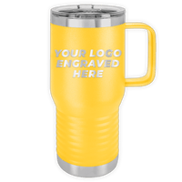 Yellow Custom Logo 20 oz Insulated Travel Tumbler with Built in Handle and Metal Lid by Kodiak Coolers, ideal as a promotional gift.