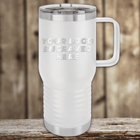 The Kodiak Coolers Realtor Closing Gift is a white travel mug with a clear lid and large handle, engraved with your custom company logo—a perfect promotional drinkware gift for clients.
