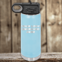 A light blue Kodiak Coolers stainless steel water bottle with a black lid, engraved with your custom company logo—perfect as realtor closing gifts for clients and ideal for promotional drinkware collections.
