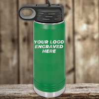 The Kodiak Coolers Realtor Closing Gifts for Clients drinkware, shown in green with a black lid and "YOUR LOGO ENGRAVED HERE," is perfect for company branding or pairing with custom logo mugs.