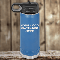 Kodiak Coolers’ Realtor Closing Gifts for Clients feature your custom company logo engraved on reusable blue water bottles with black lids—ideal promotional drinkware to pair with personalized mugs.
