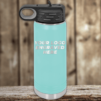 A Kodiak Coolers light blue insulated water bottle featuring your custom company logo engraved on the front—ideal realtor closing gift drinkware for clients, complete with a black lid and handle to showcase your brand.