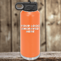 The Kodiak Coolers Realtor Closing Gifts for Clients features an orange insulated water bottle with a black lid and handle, engraved with “YOUR LOGO ENGRAVED HERE”—perfect custom drinkware to showcase your company logo.